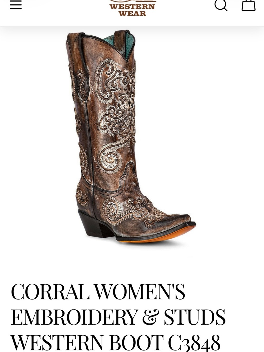 Corral Brown Western Embroidered Studded Knee Boot